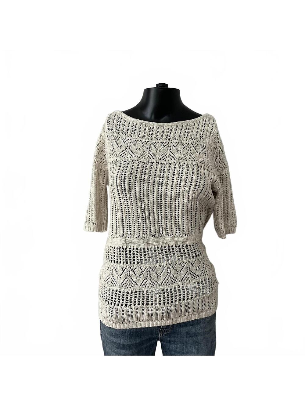 Talbots Cream Shimmer Open Knit Boho Sweater